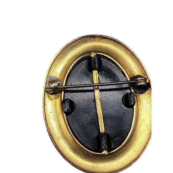 VTG Molded Celluloid Cameo Brooch Gold Tone Frame Black White Victorian Lady - Picture 7 of 8